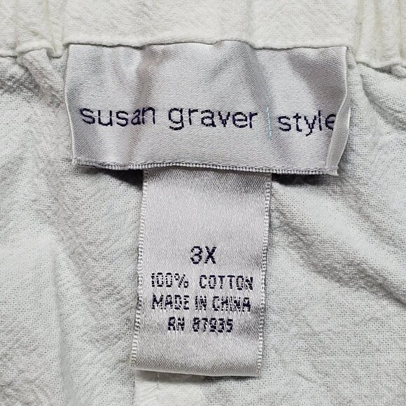 Susan Graver Style Pants Womens 3X White Cotton Capri Stretch Pull On High Rise - Picture 4 of 9